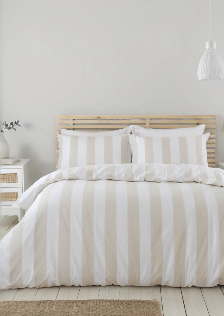 Zestaw dwustronnych poszewek na kołdrą Cove w paski, naturalny