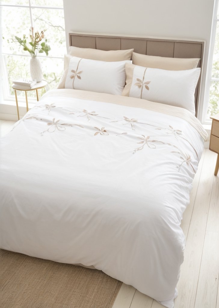 Komplet poszewek na kołdrą z kokardką, naturalny