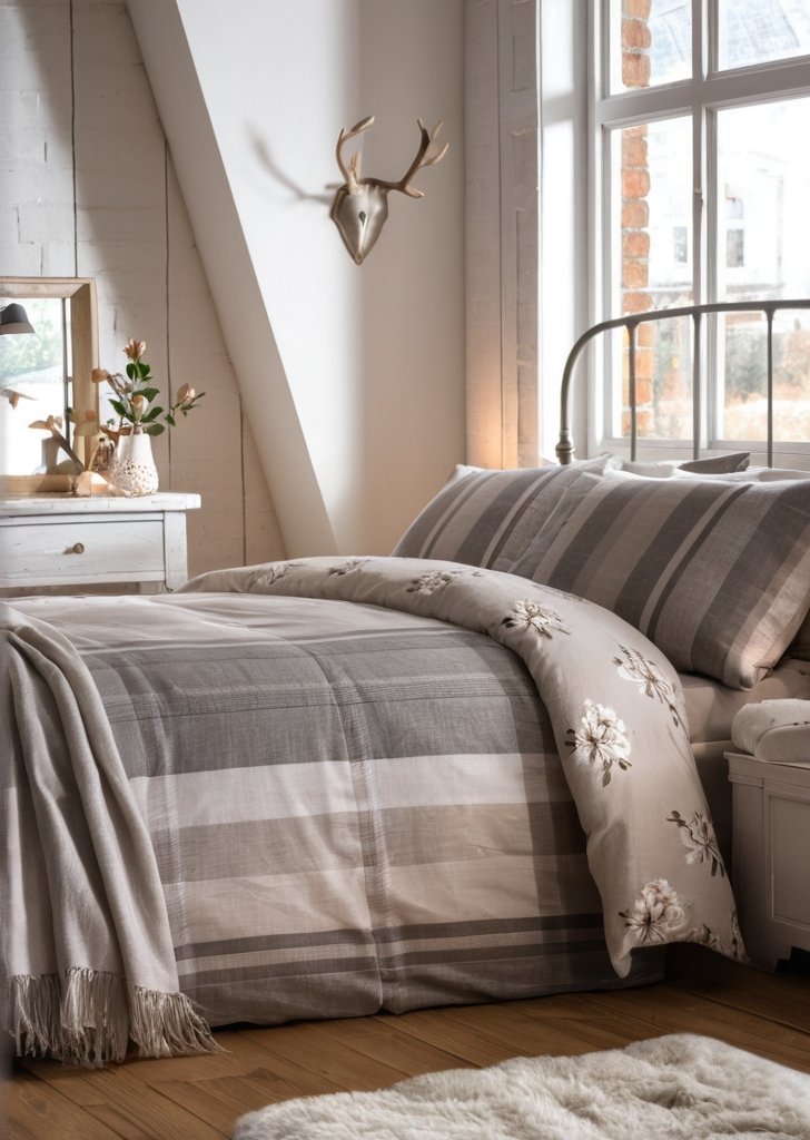 Szary zestaw poszewek na kołdrą Lodge Colville Check ze szczotkowanej bawełny