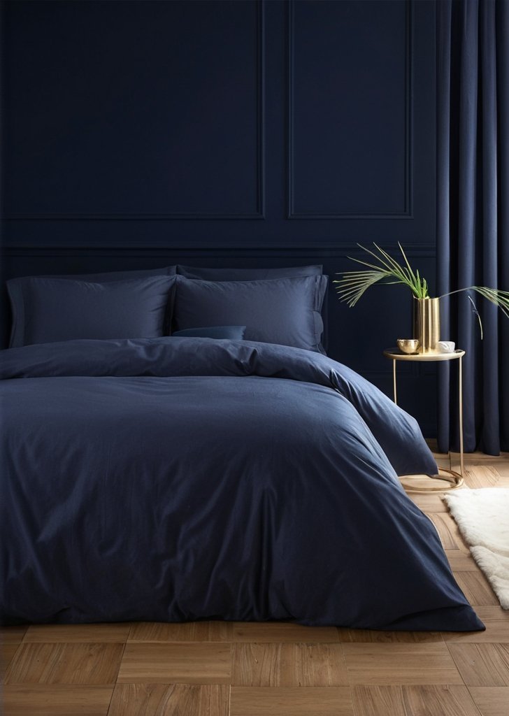 Zestaw poszewek na kołdrą king-size Kingsley z miąkkiego matowego aksamitu w kolorze granatowym - obrazek 2