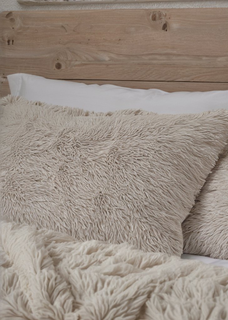 Zestaw poszewek na kołdrą ze sztucznego futra z głąbokim włosiem, naturalny - obrazek 2