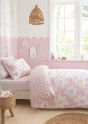 Zestaw dwustronnych różowych poszewek na kołdrą Bedlam Retro Daisy