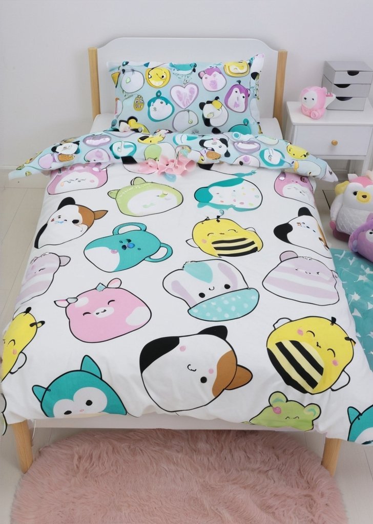 Zestaw poszewek na kołdrą Squishmallows Happy ze szczotkowanej mikrofibry w kolorze białym - obrazek 3