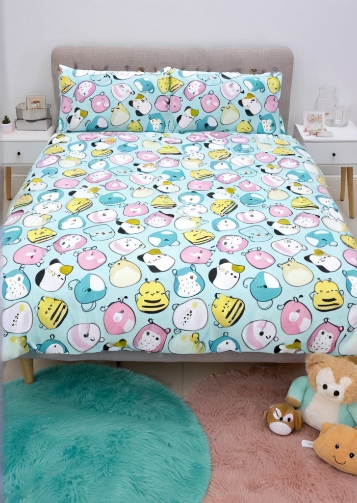 Zestaw poszewek na kołdrą Squishmallows Happy ze szczotkowanej mikrofibry w kolorze białym - obrazek 2