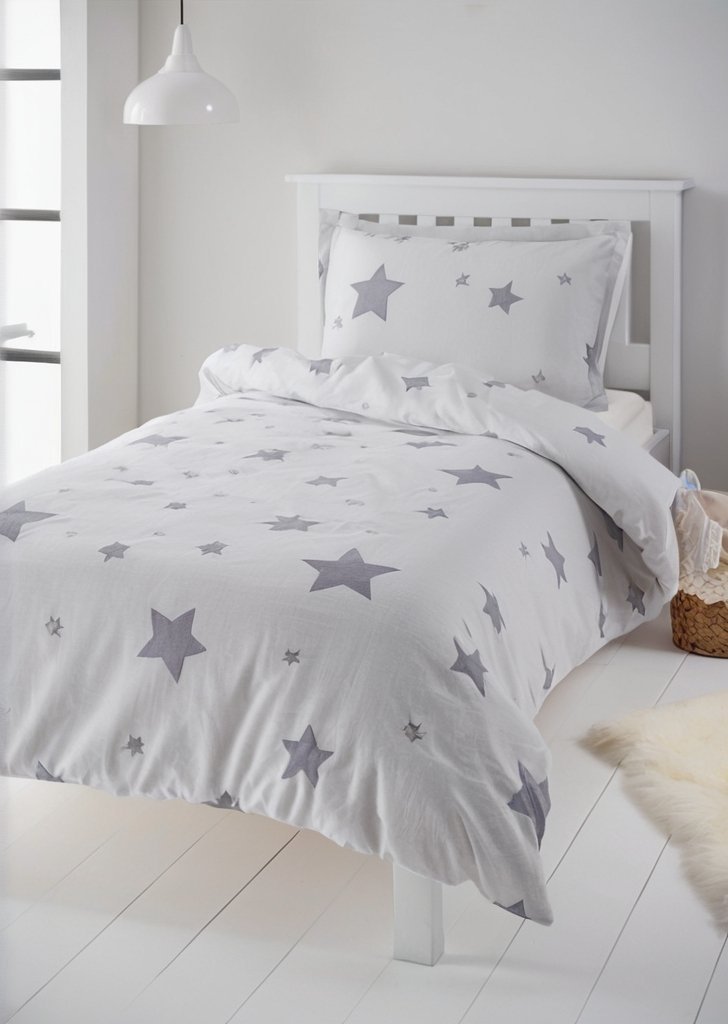 Szary komplet pościeli z polaru w gwiazdki