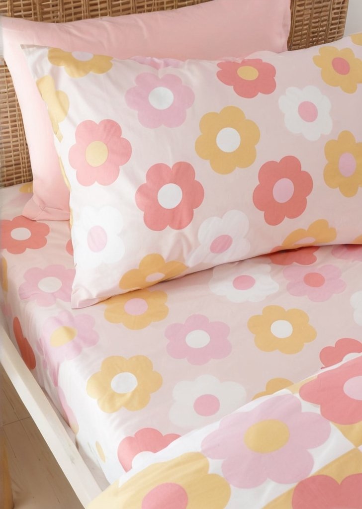 Retro Daisy Różowe żółte Prześcieradło