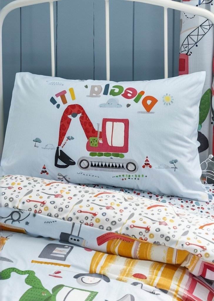 Zestaw dwustronnych poszewek na kołdrą Kids Digger Dreams w kolorze niebieskim - obrazek 3