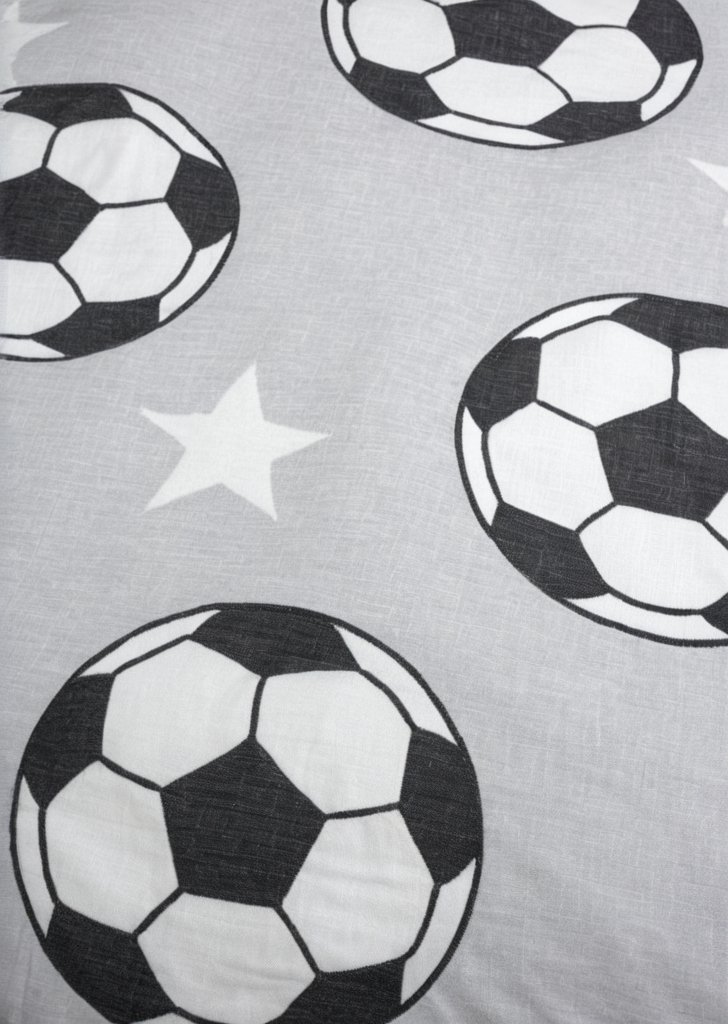 Szare prześcieradło w gwiazdki piłki nożnej ze szczotkowanej bawełny - obrazek 2
