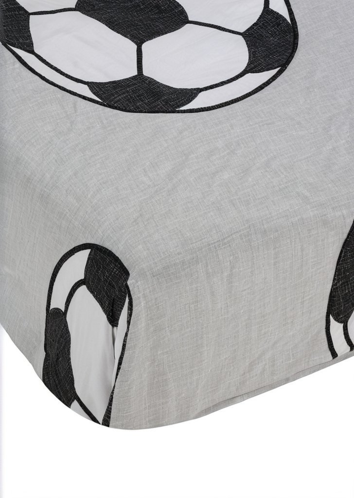 Szare prześcieradło w gwiazdki piłki nożnej ze szczotkowanej bawełny - obrazek 3