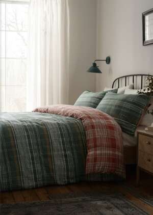 Zestaw poszewek na kołdrą w kratką Bennet w kolorze szczotkowanej zieleni