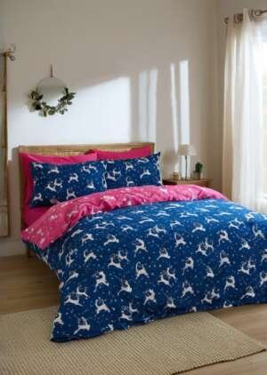 Dwustronna bawełniana poszewka na kołdrą w kształcie renifera w kolorze niebieskim