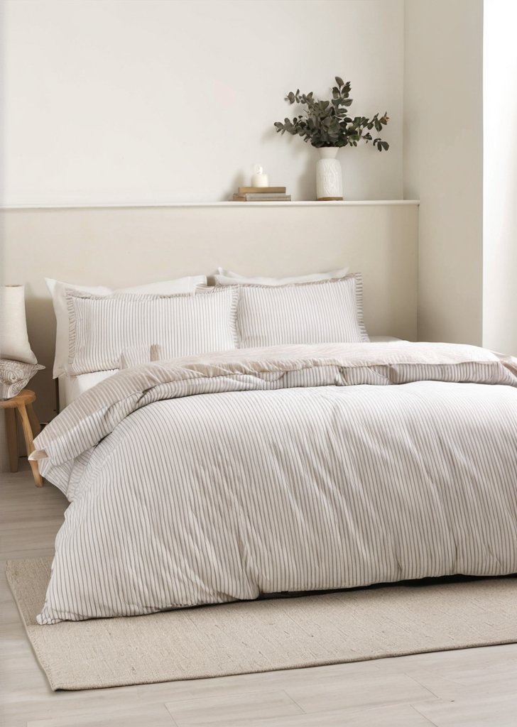 Zestaw dwustronnych poszewek na kołdrą Oxford w prążki, naturalny