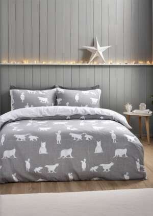 Przytulny zestaw poszewek na kołdrą Sherpa z misiem polarnym w kolorze szarym