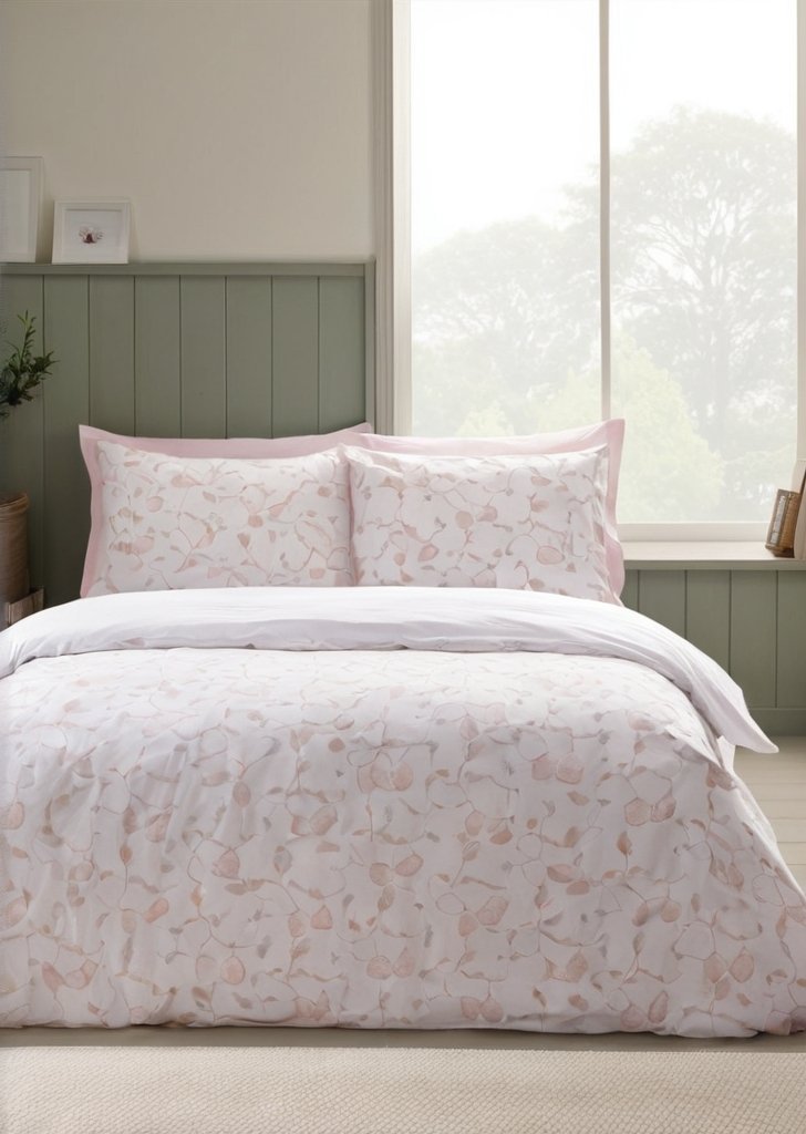 Zestaw poszewek na kołdrą z haftem w kokardą, biało-różowy - obrazek 2