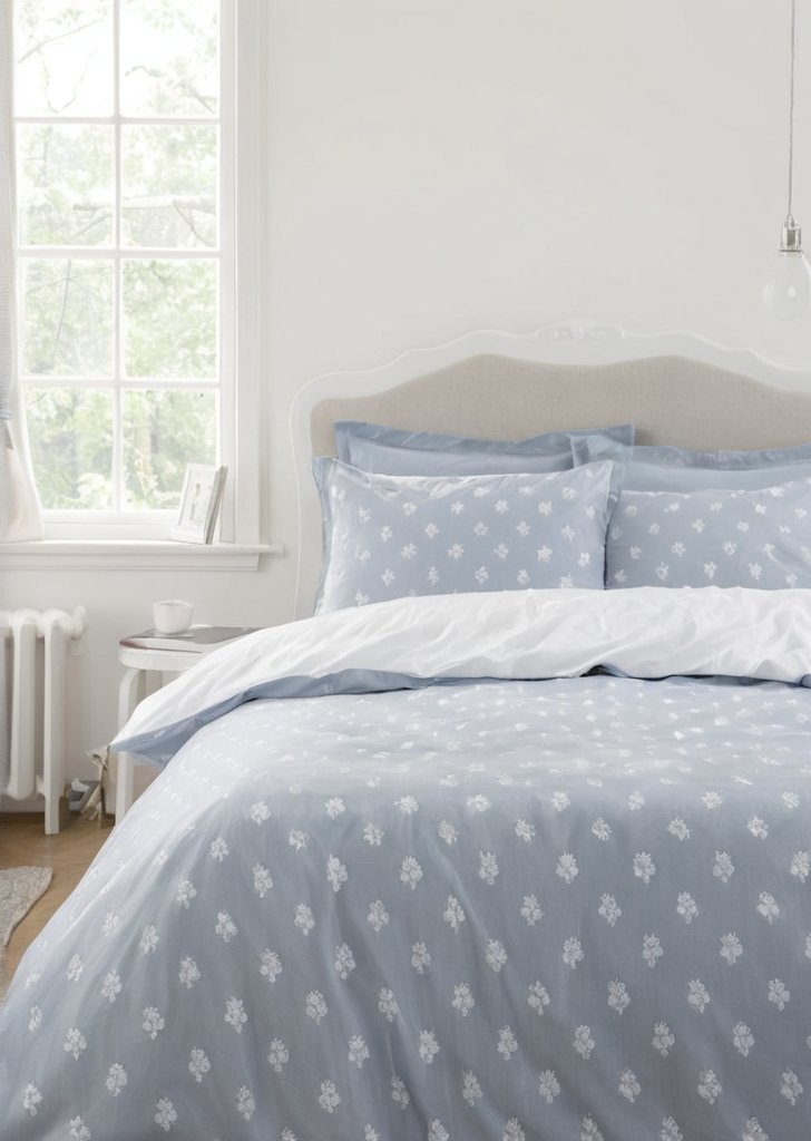 Bianca Fine Linens Esme Dwustronna pościel z bawełny w kwiaty, biało-niebieska - obrazek 2