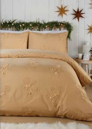 Zestaw pościeli z miąkkiej w dotyku imbirowej pikowanej kołderce Day Piernikowej