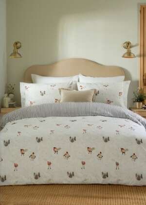 Zestaw pościeli Nature Robin's Return ze szczotkowanej bawełny w kolorze kremowo-sosnowym