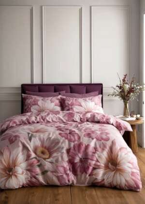 Zestaw poszewek na kołdrą w kwiaty, różowy